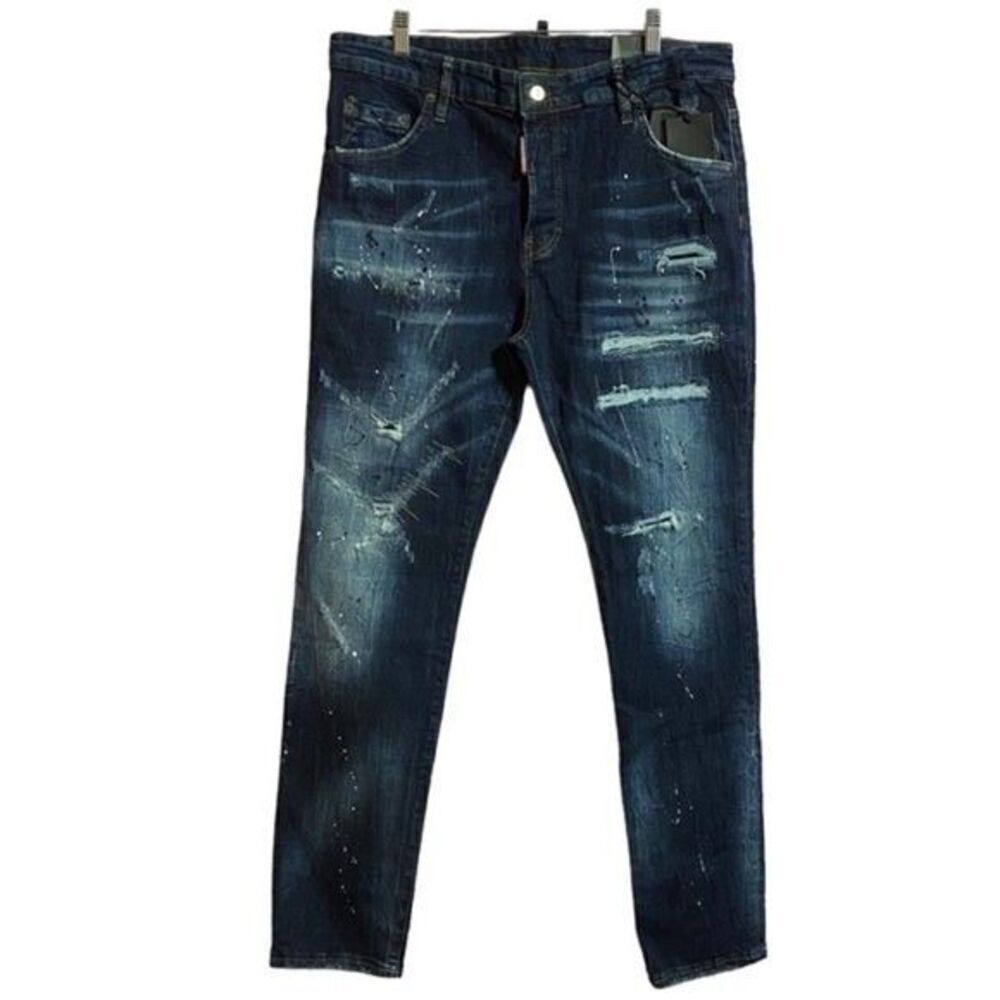Dsquared2 Jeans Men’s 56 (US W36) Blue Paint Splatter Distressed Punk Rock NWT